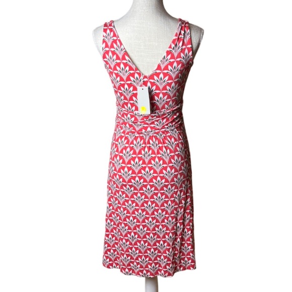 Boden NWT Effie Red Palm Print Faux Wrap Ruched Jersey Knit Dress - US 4 R - Picture 5 of 13